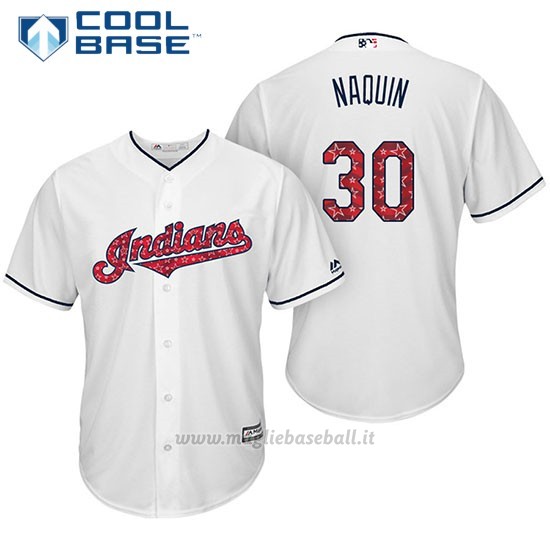 Maglia Baseball Uomo Cleveland Indians 2017 Estrellas y Rayas 30 Tyler Naquin Bianco Cool Base